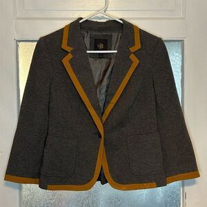 OBR Women’s Gray and Yellow Lined Collared Blazer Jacket 3/4 Sleeve Size Small